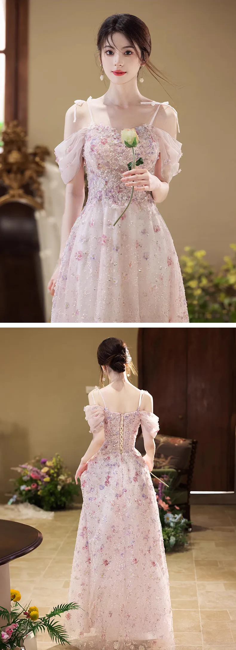 Romantic-Pink-Floral-Embellished-Prom-Party-Banquet-Toast-Evening-Dress15