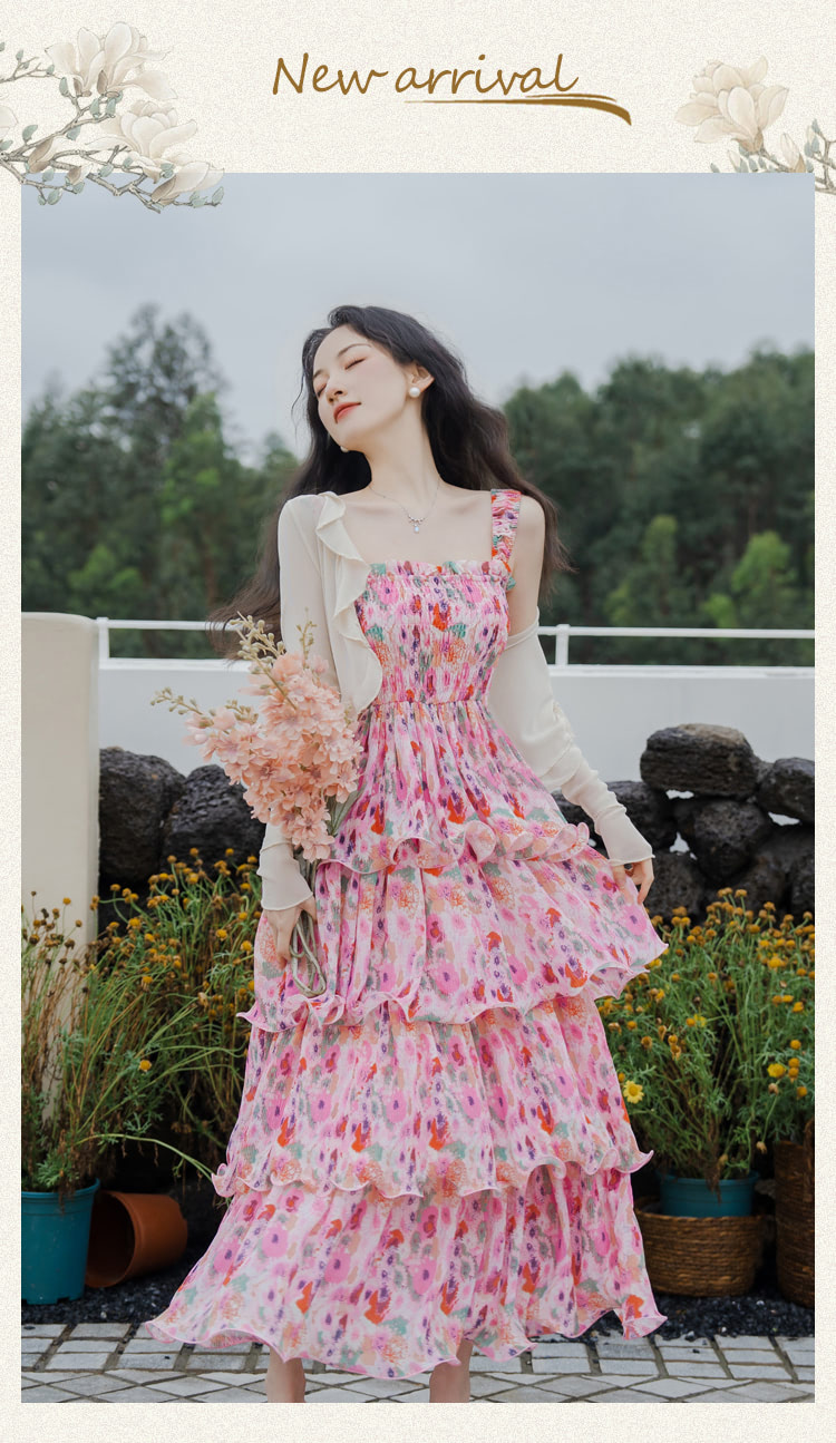 Romantic-Pink-Floral-Ruffle-Layered-Summer-Casual-Dress-with-Cardigan06