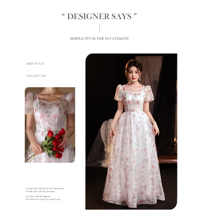Romantic Princess Floral Tulle Puff Sleeve Evening Party Formal Dress08