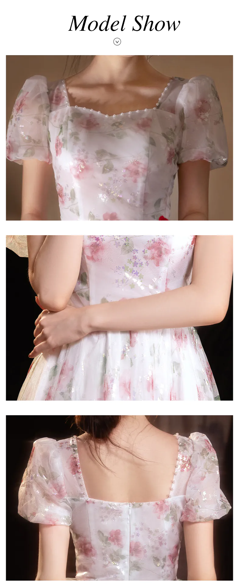 Romantic Princess Floral Tulle Puff Sleeve Evening Party Formal Dress16