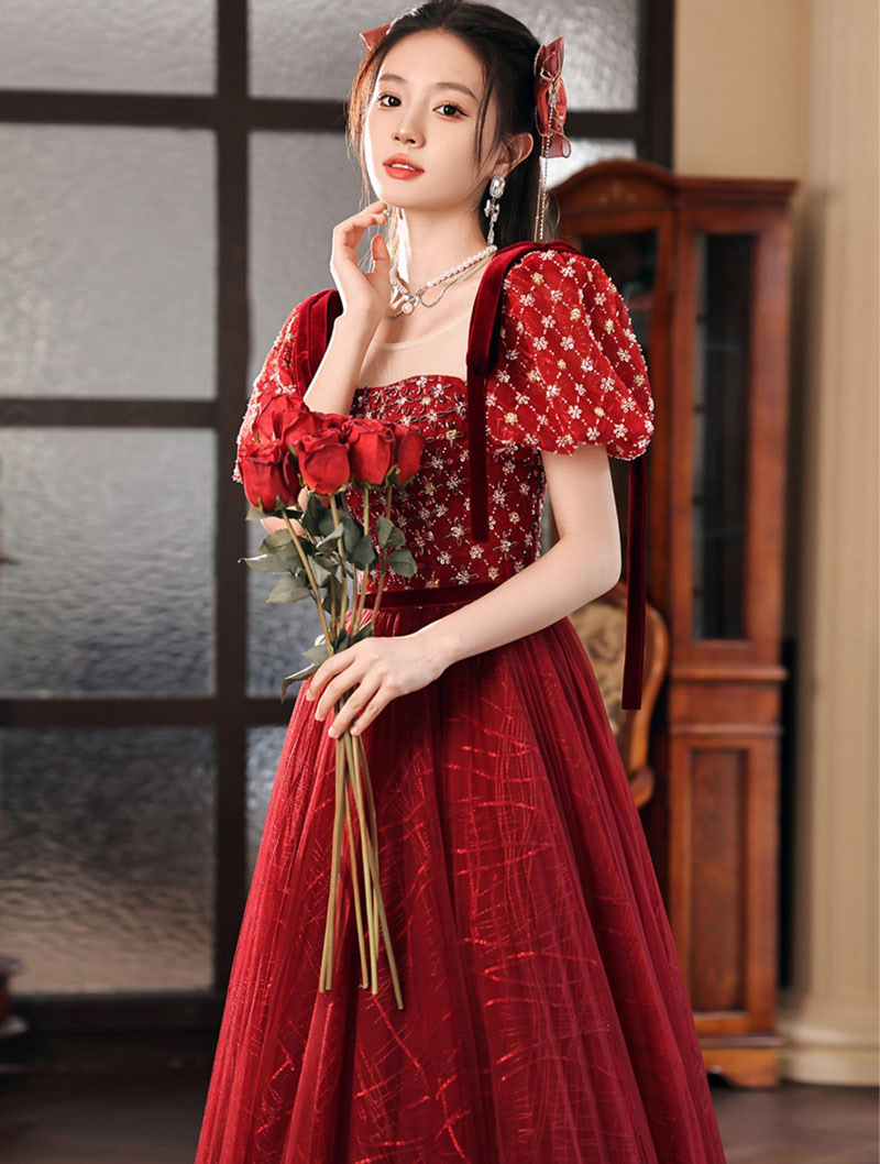 Romantic Vintage Cocktail Party Wedding Red Formal Maxi Dress02