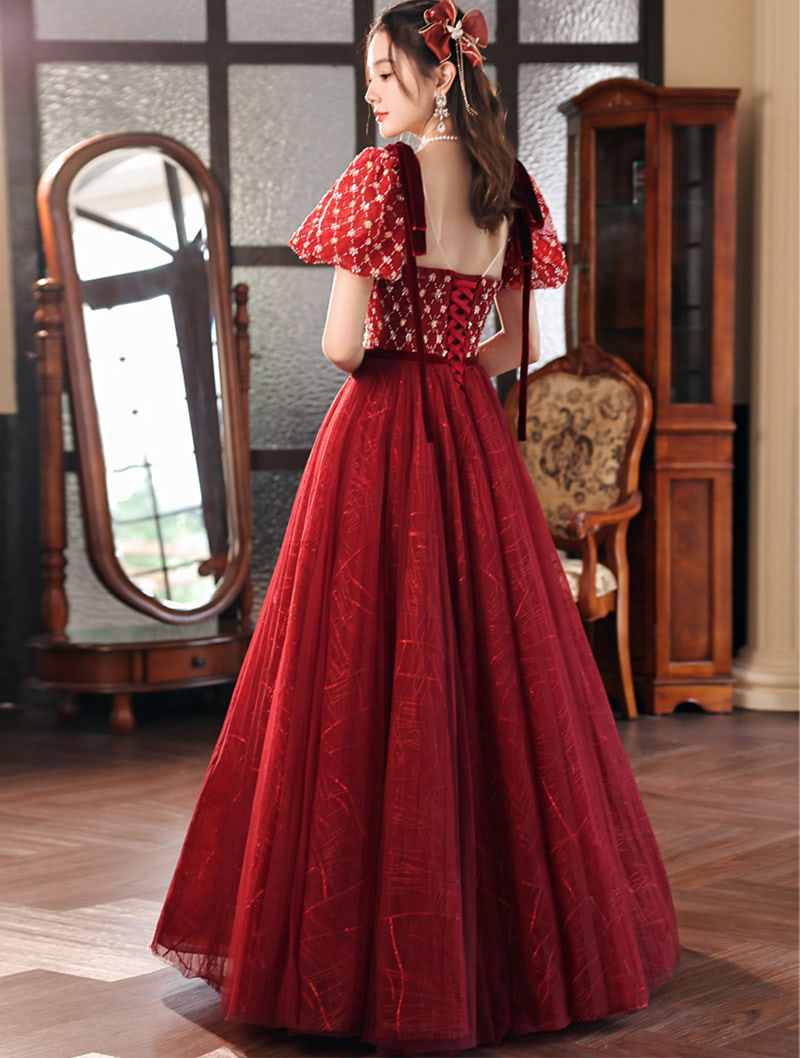 Romantic Vintage Cocktail Party Wedding Red Formal Maxi Dress01