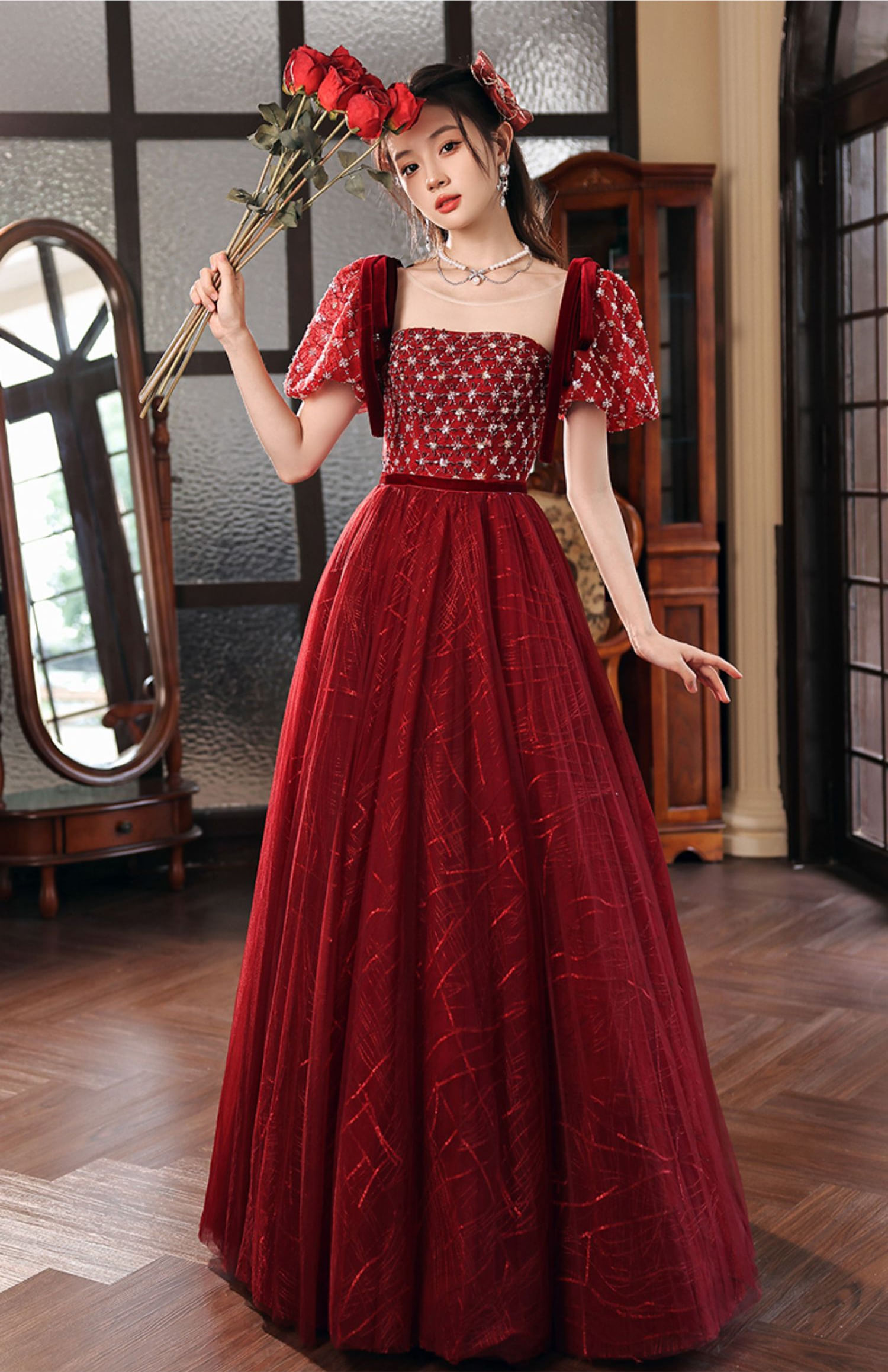 Romantic-Vintage-Cocktail-Party-Wedding-Red-Formal-Maxi-Dress