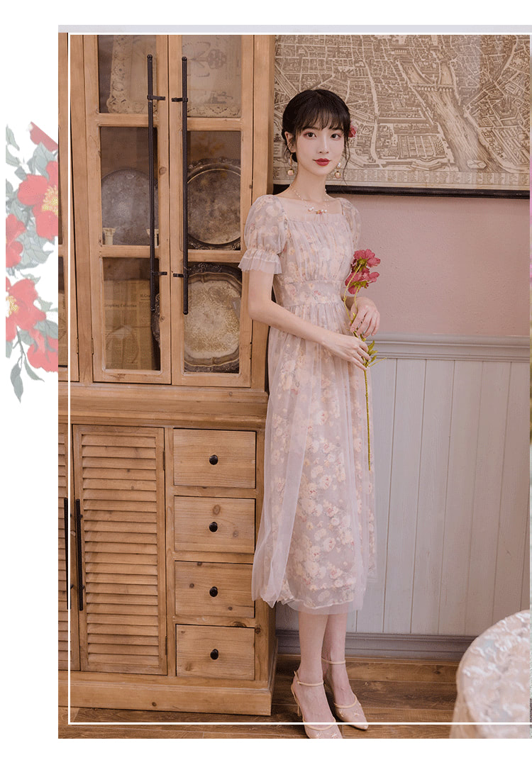 Ruffle-Square-Neck-Bell-Sleeve-Pink-Floral-Tulle-Casual-Maxi-Dress13