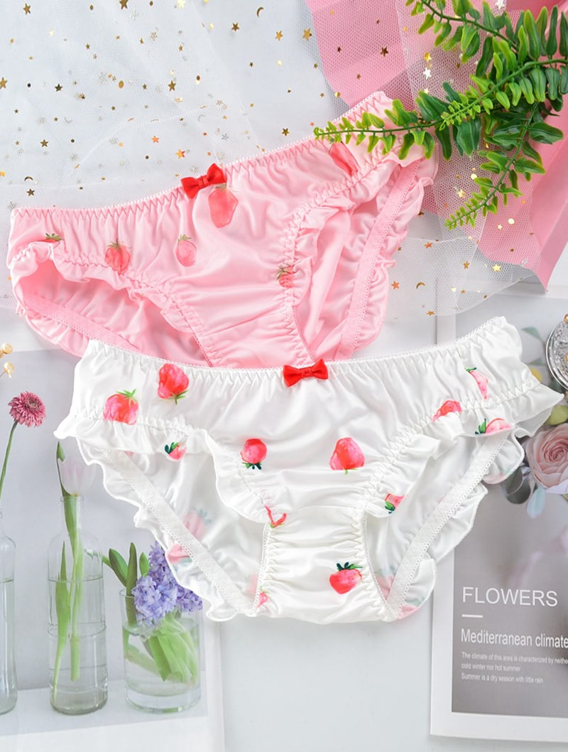 Sweet Cute Ruffle Seamless Printed Satin Cotton Panties for Women01