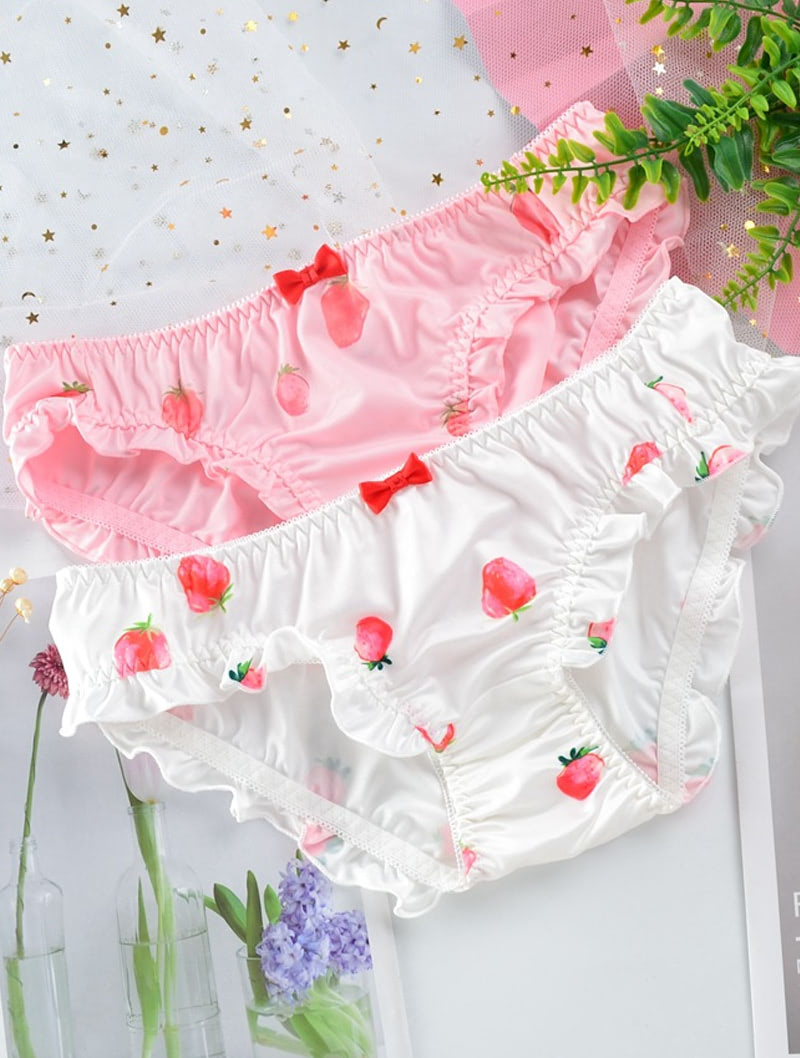 Sweet Cute Ruffle Seamless Printed Satin Cotton Panties for Women02