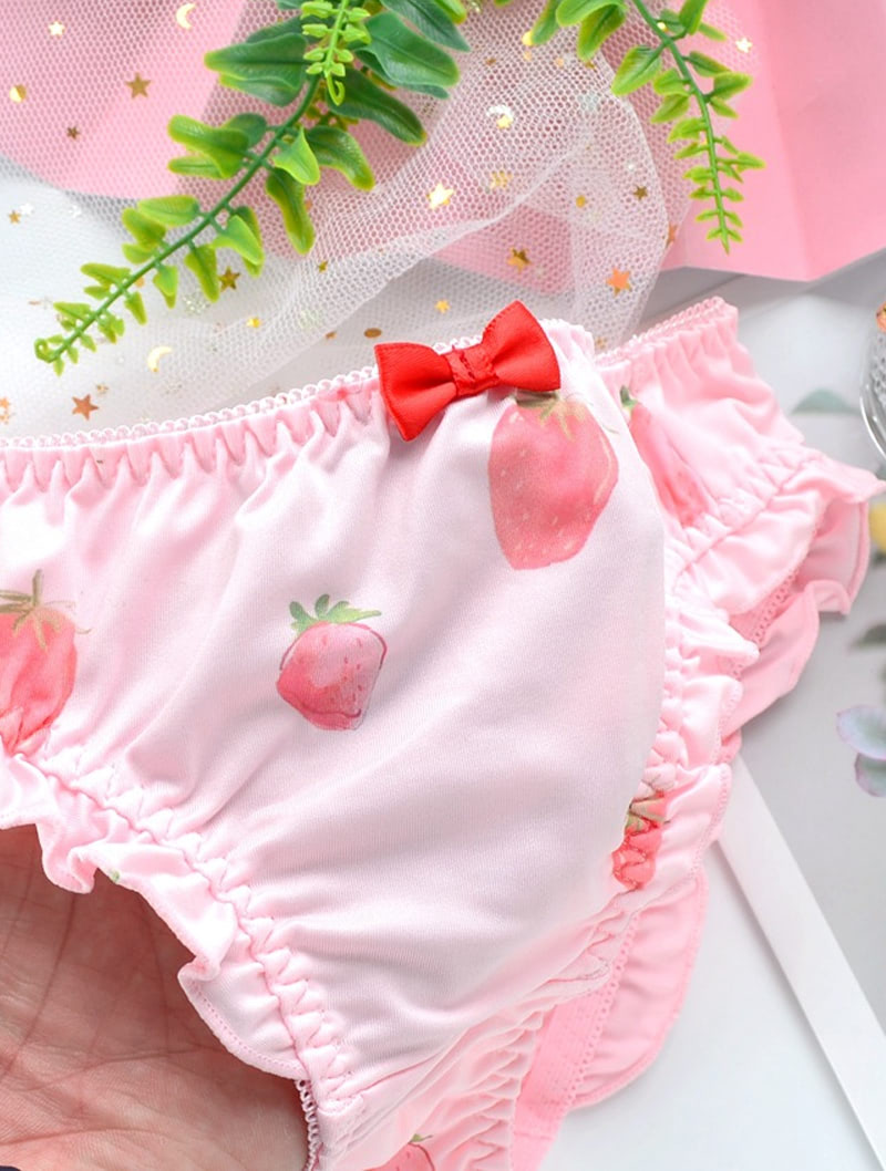 Sweet Cute Ruffle Seamless Printed Satin Cotton Panties for Women01
