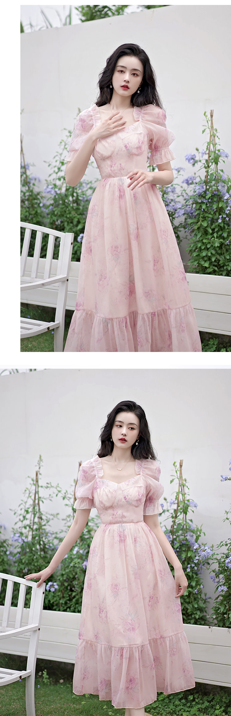 Sweet-French-Style-Pink-Square-Neck-Short-Sleeve-Casual-Dress12