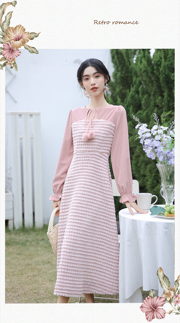Sweet-French-Style-Striped-High-Waist-Long-Sleeve-Thick-Plush-Dress10