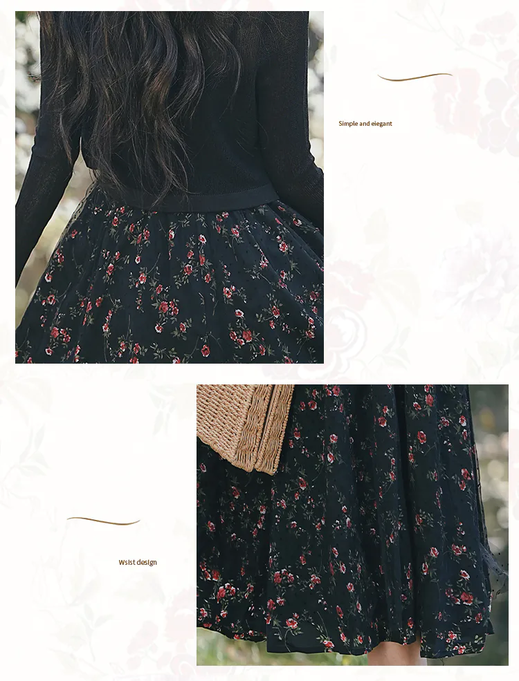 Sweet-Ladies-Black-Floral-Summer-Slip-Casual-Dress-with-Cardigan-Set09