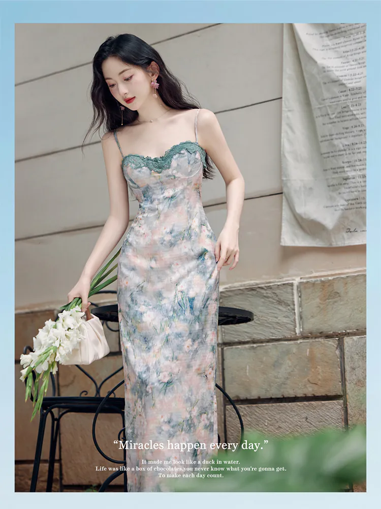 Sweet-Ladies-Green-Oil-Painting-Slip-Dress-with-Tencel-Cardigan-Set09