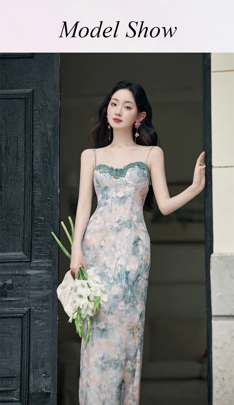Sweet-Ladies-Green-Oil-Painting-Slip-Dress-with-Tencel-Cardigan-Set10