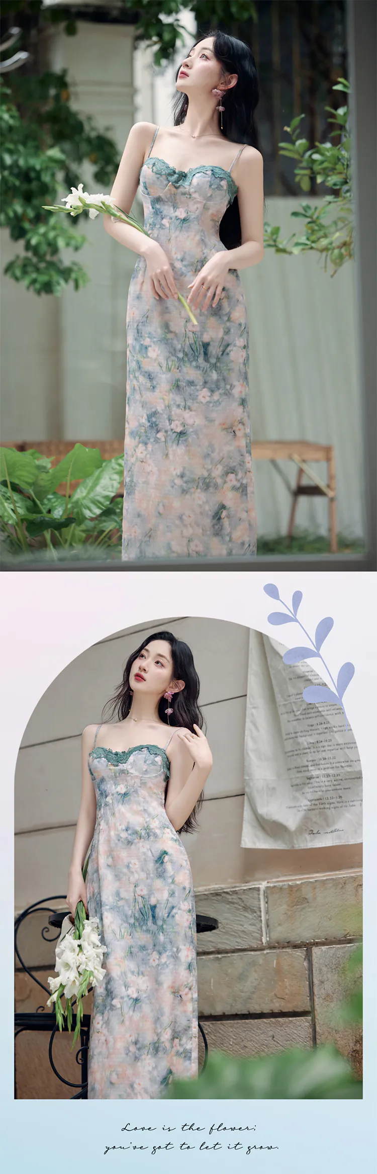 Sweet-Ladies-Green-Oil-Painting-Slip-Dress-with-Tencel-Cardigan-Set13