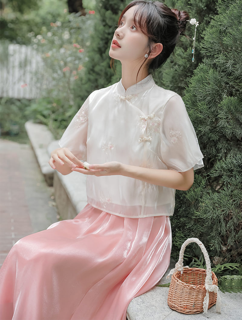 Sweet Mandarin Collar Improved Modern Qipao Chinese Casual Suit02