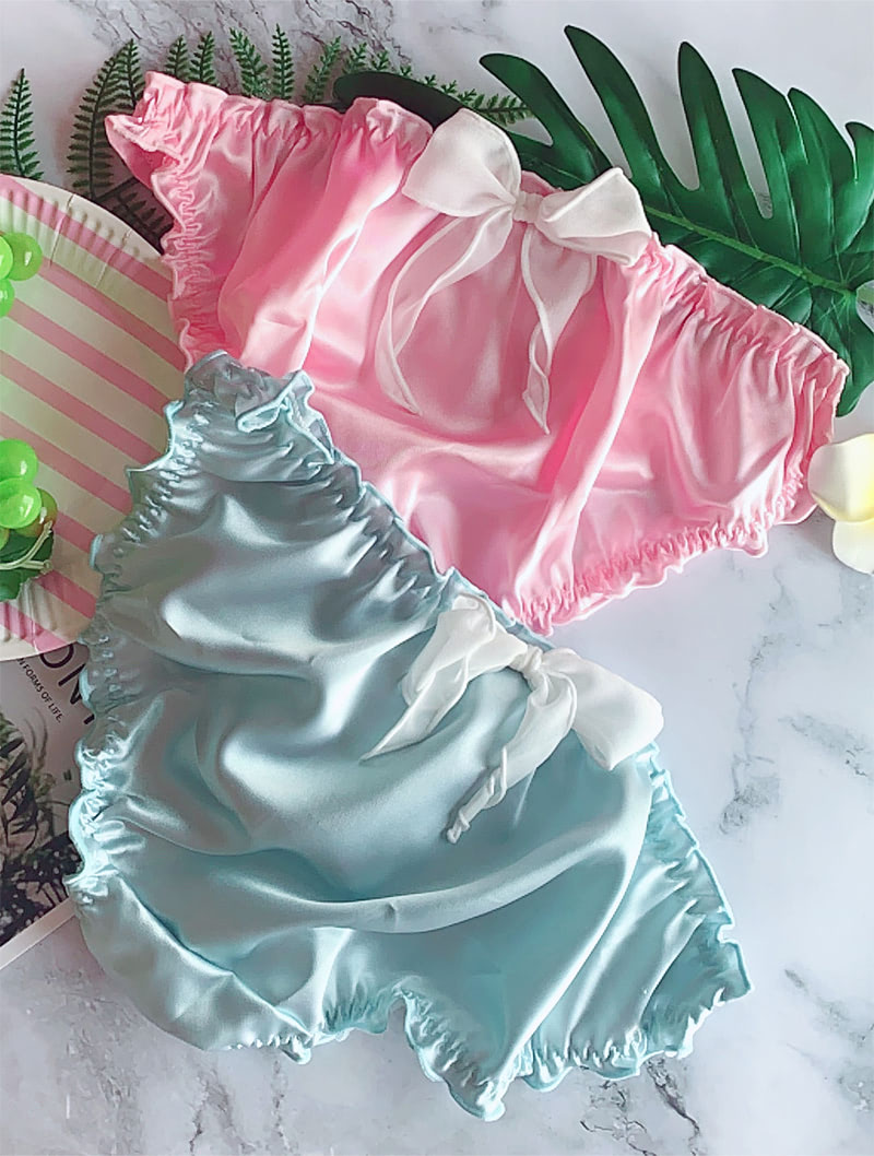Sweet Ruffle Satin Panties Soft Cute Bikini Briefs with Bowknot01