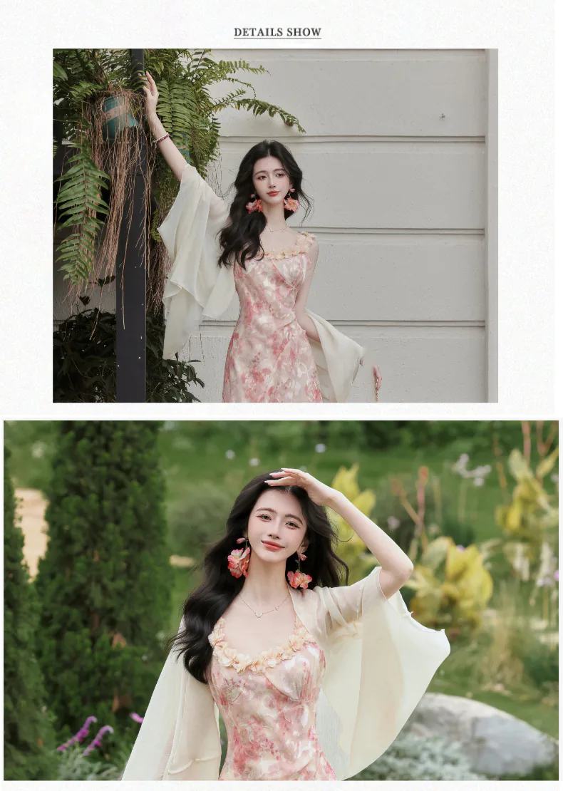 Sweetheart-Neckline-Pink-Floral-Print-Slip-Dress-with-Sheer-Cardigan-Shrug08