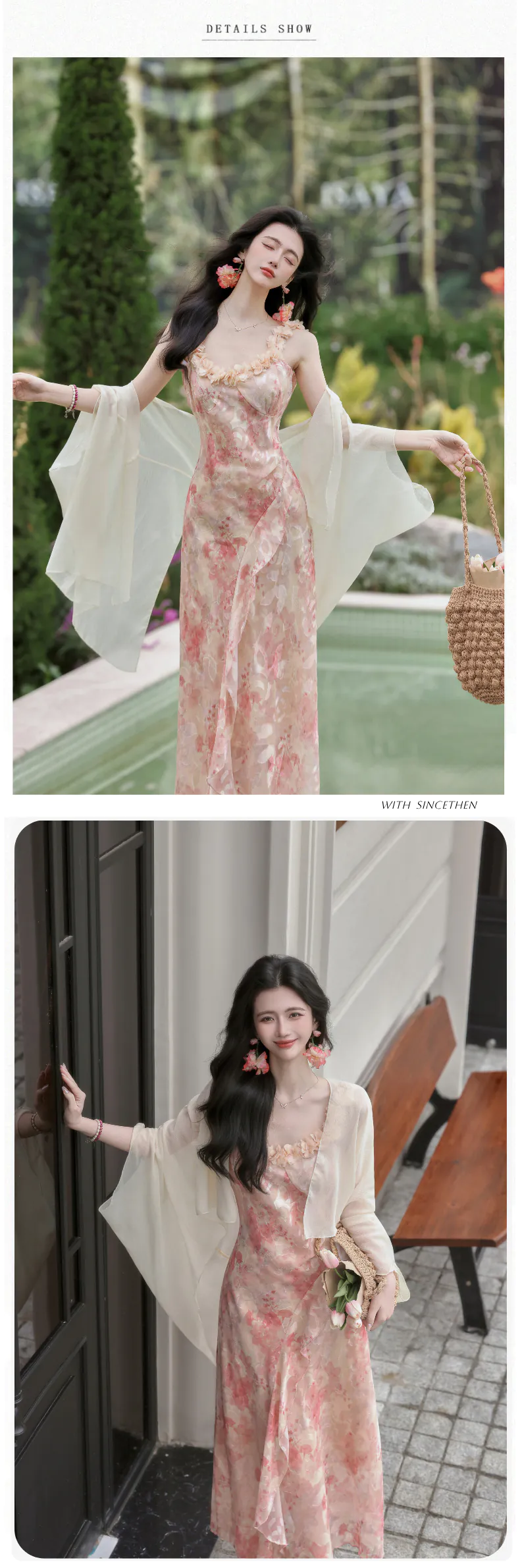 Sweetheart-Neckline-Pink-Floral-Print-Slip-Dress-with-Sheer-Cardigan-Shrug10