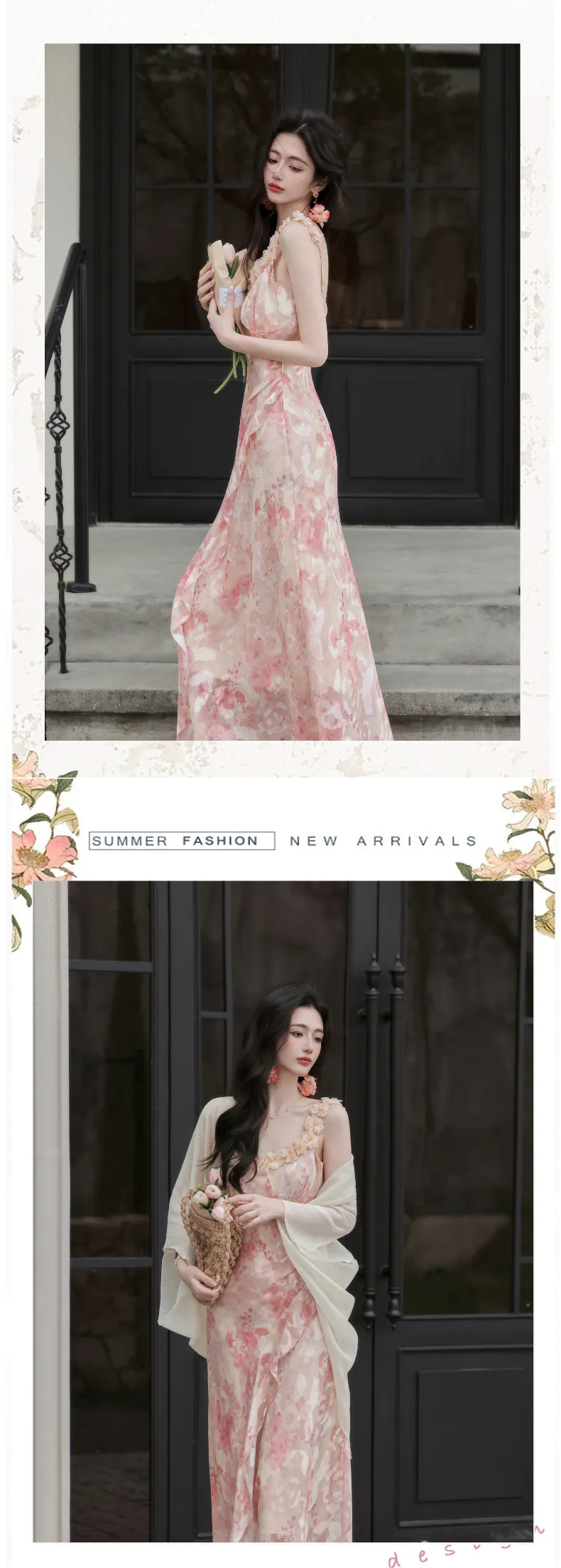 Sweetheart-Neckline-Pink-Floral-Print-Slip-Dress-with-Sheer-Cardigan-Shrug13