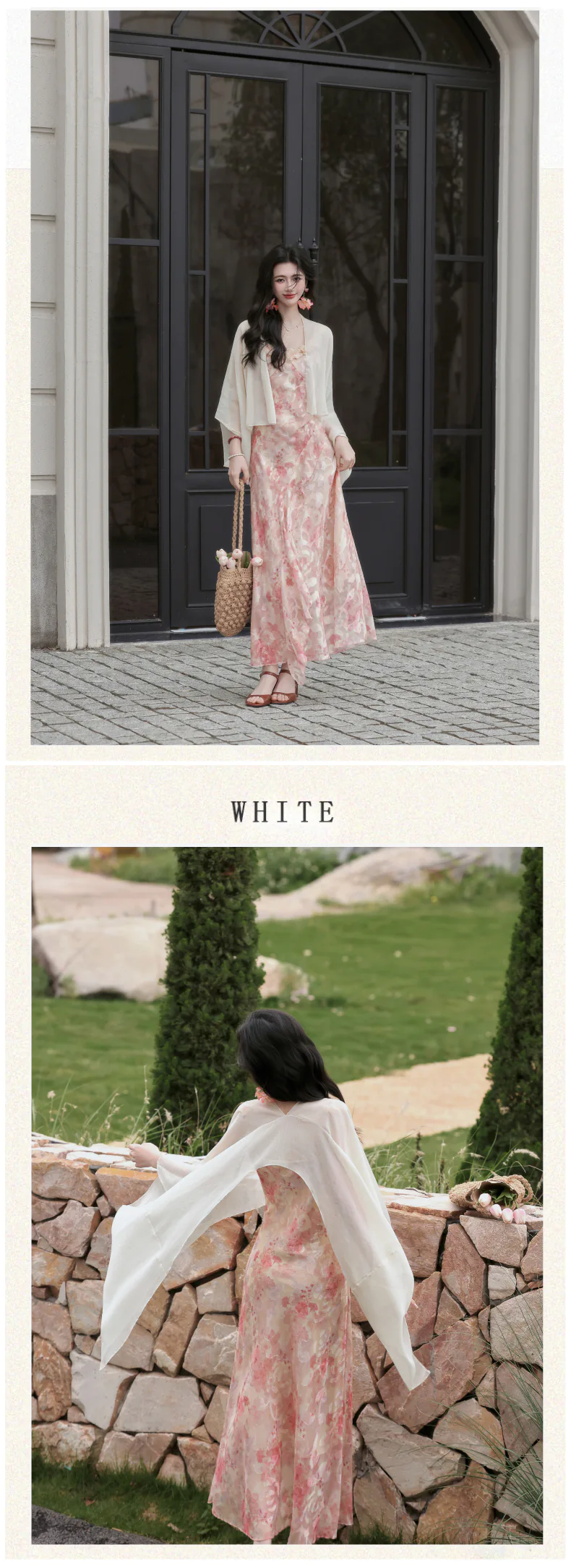 shrug with maxi dress White Floral Party Wear Maxi Dress With Shrugs- Adiba Fashion FunkyTradition