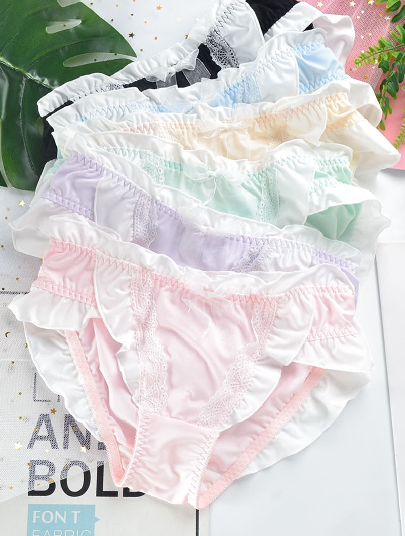 Trendy Candy Color Lace Trim Mid Waist Ruffle Panties01