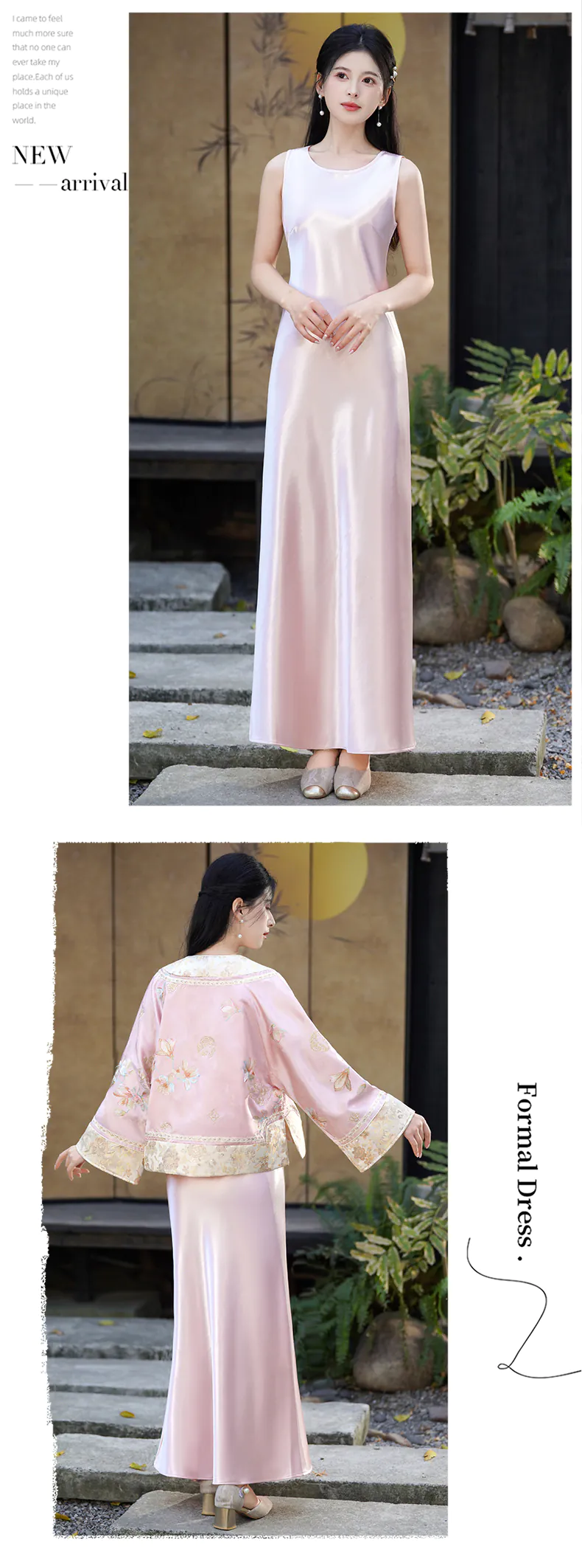 Vintage-Chinese-Pink-Jacquard-Floral-Embroidery-Top-Satin-Slip-Dress-Set15