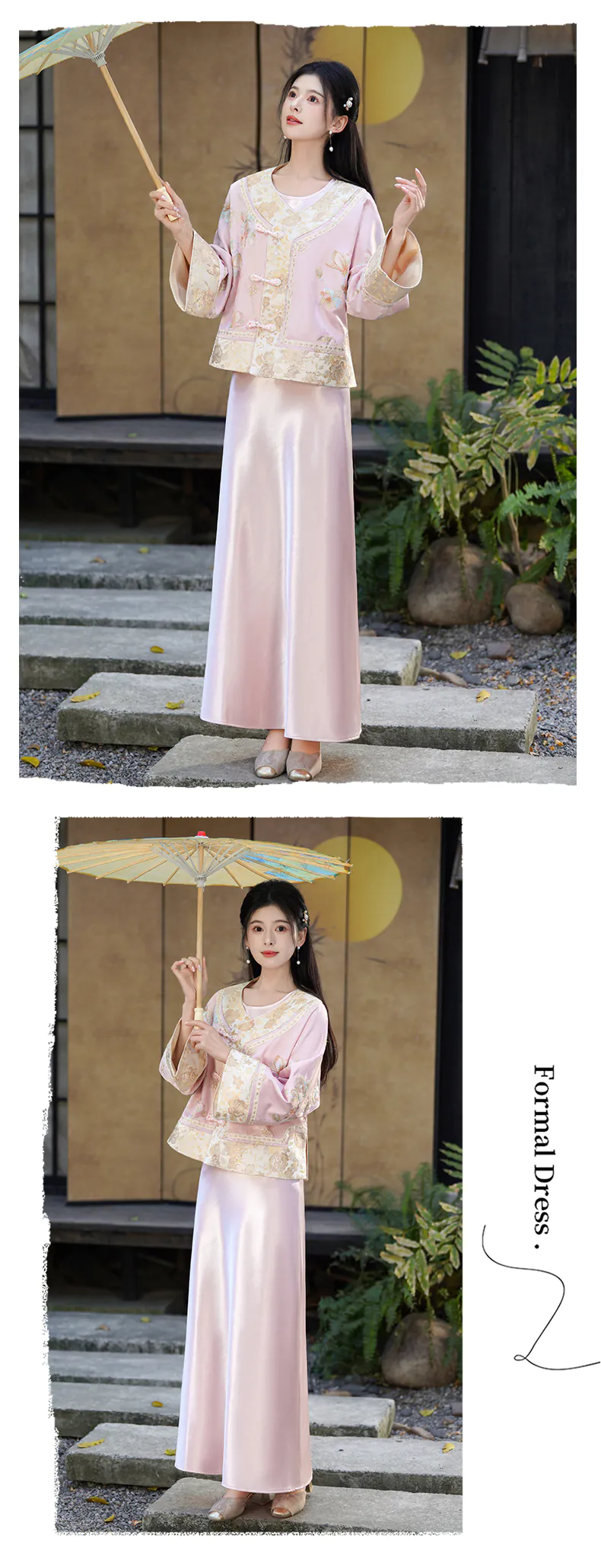 Vintage-Chinese-Pink-Jacquard-Floral-Embroidery-Top-Satin-Slip-Dress-Set16