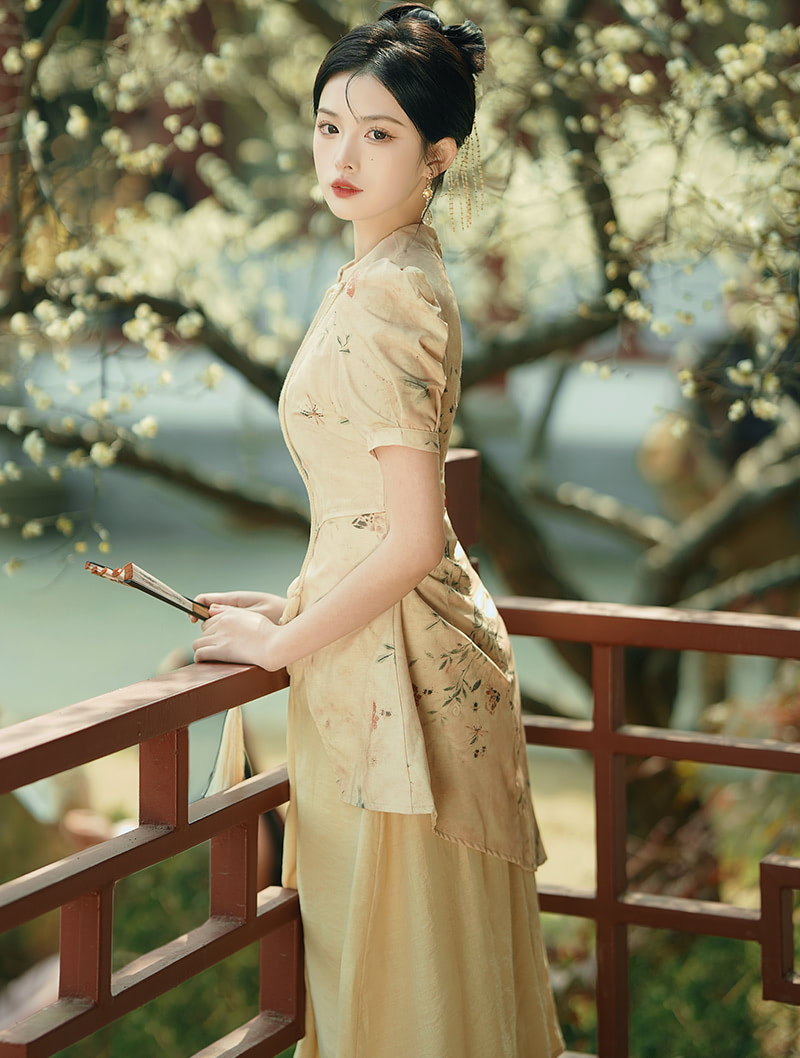 Vintage Floral Printed Cheongsam Dress Modern Chinese Qipao01
