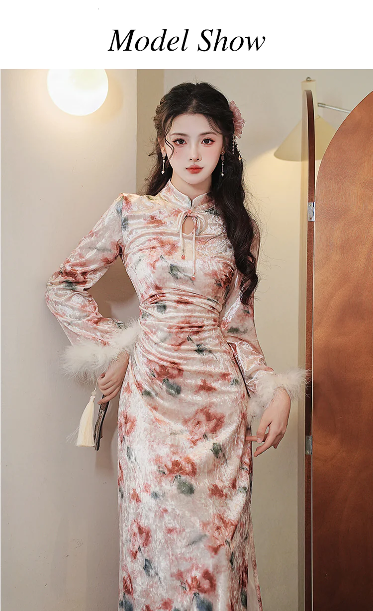 Vintage-Plush-Fur-Sleeve-Velvet-Warm-Autumn-Winter-Qipao-Dress-Suit11