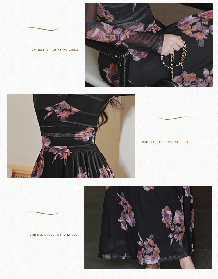 Vintage-V-Neck-Floral-Long-Sleeve-Black-Chiffon-Flowy-Summer-Casual-Dress09