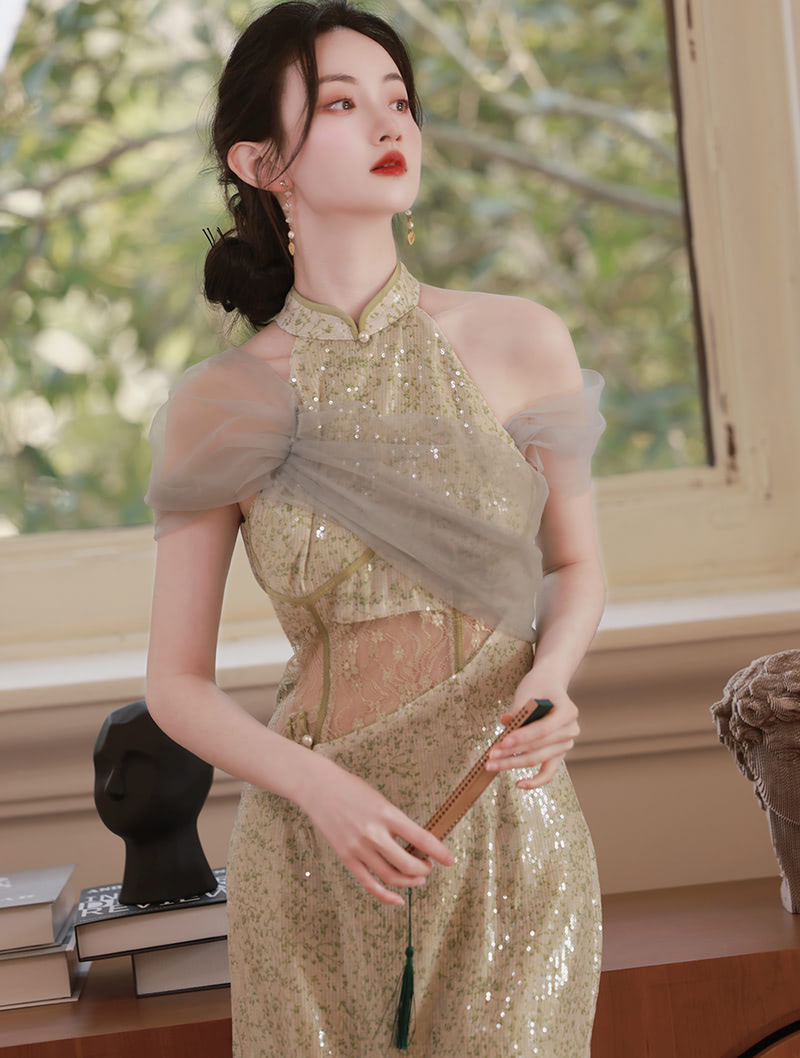 Women’s Modern Cheongsam Short Sleeve Bodycon Qipao Maxi Dress01
