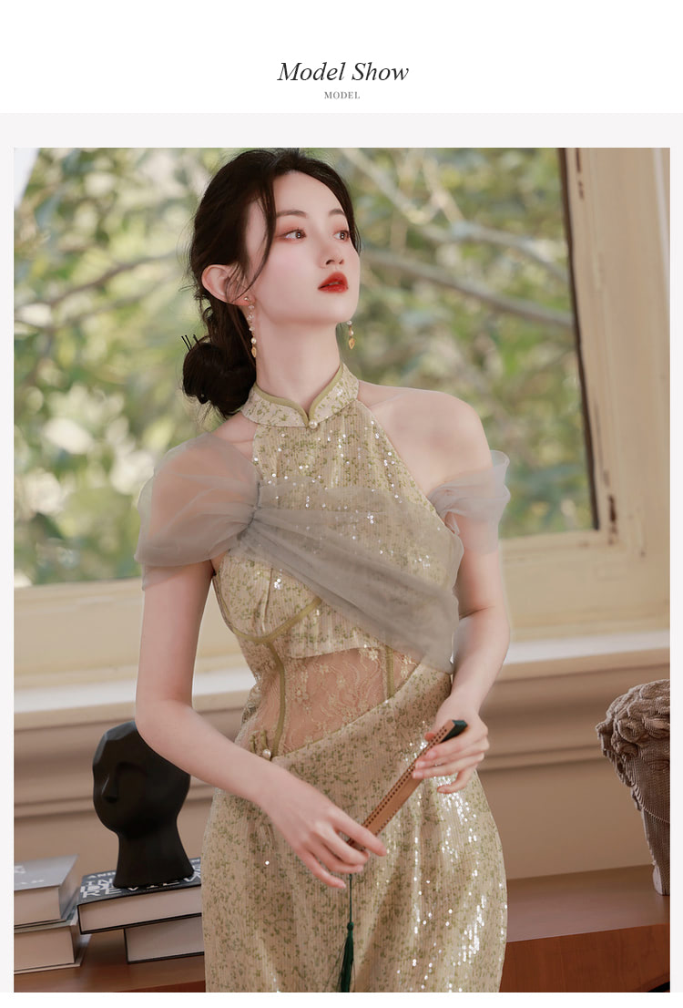 Womens-Modern-Cheongsam-Short-Sleeve-Bodycon-Qipao-Maxi-Dress