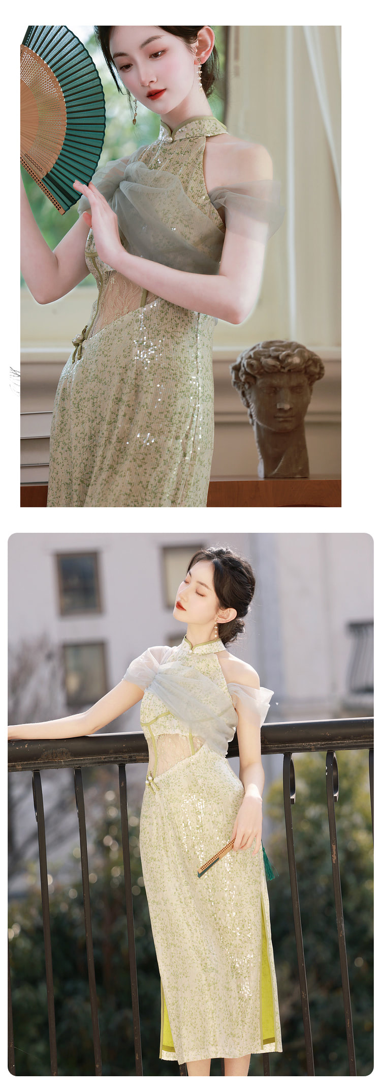 Womens-Modern-Cheongsam-Short-Sleeve-Bodycon-Qipao-Maxi-Dress