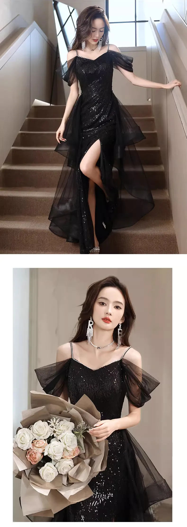 A-Line-Black-Split-Cocktail-Party-Long-Dress-Sexy-Formal-Evening-Gown12