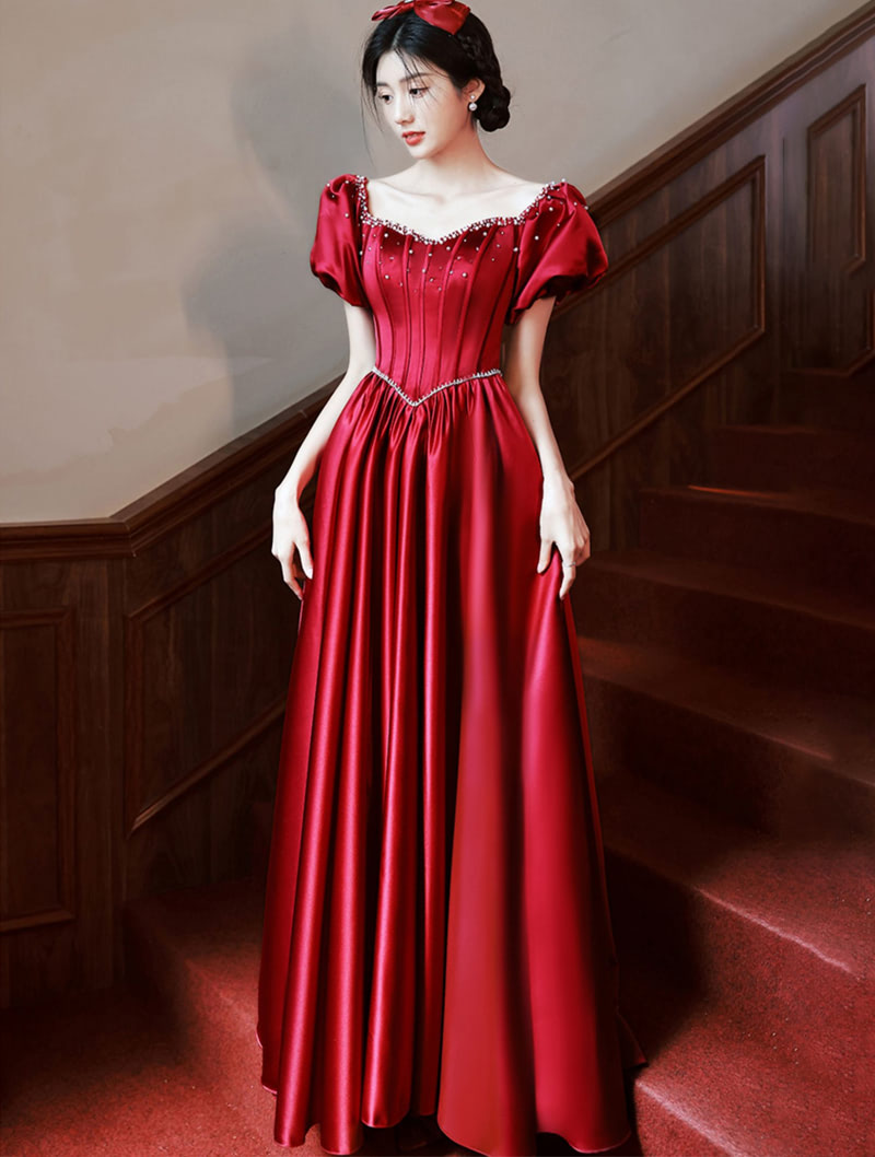 A Line Classy Satin Cocktail Formal Prom Long Dress with Sleeves01