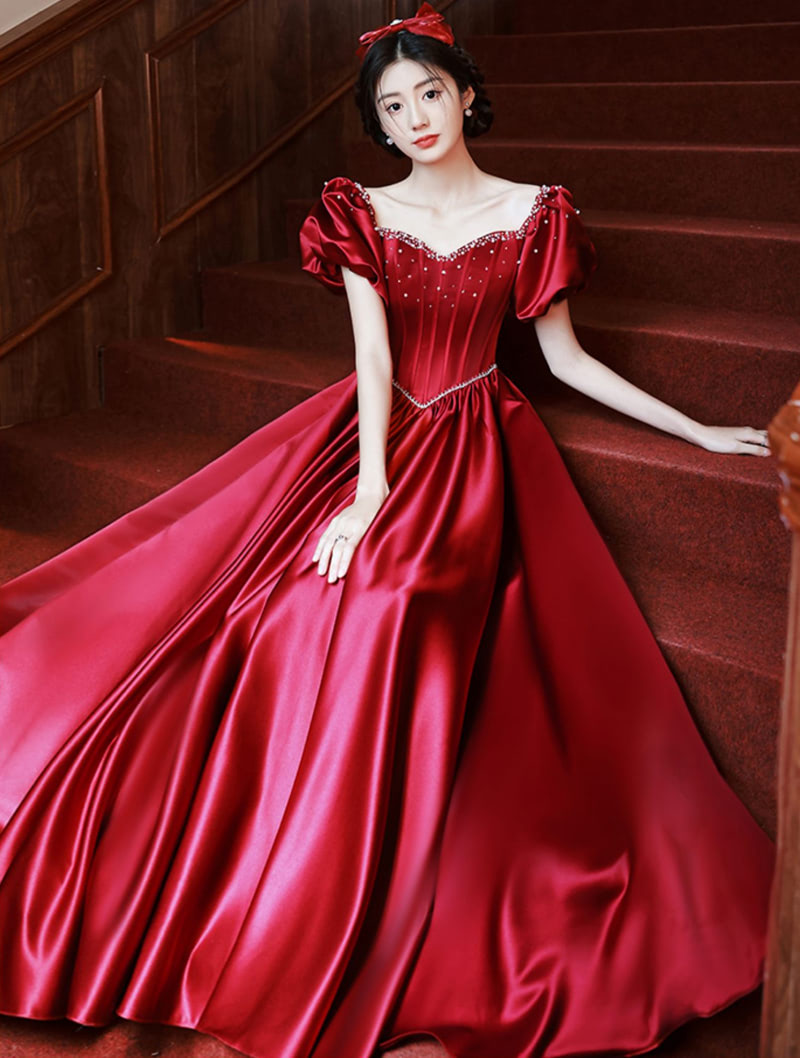 A Line Classy Satin Cocktail Formal Prom Long Dress with Sleeves01
