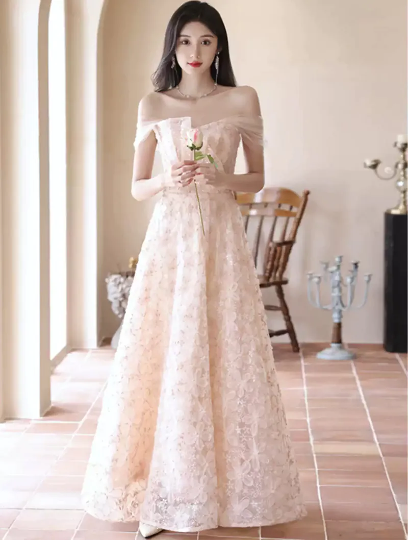 French Floral Dress Women's Summer Dress,Stuuning A-line Long Prom Dress  Y1454