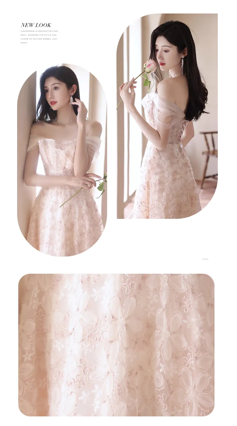 A-Line-French-Style-Off-the-Shoulder-Floral-Pink-Prom-Party-Dress09