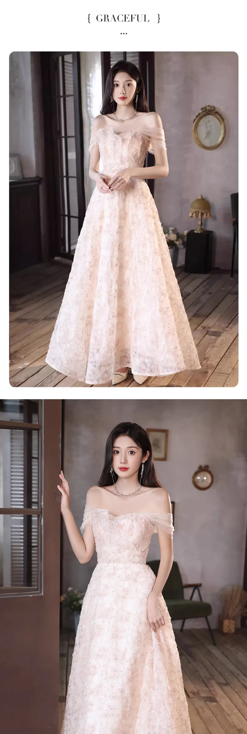 A-Line-French-Style-Off-the-Shoulder-Floral-Pink-Prom-Party-Dress11