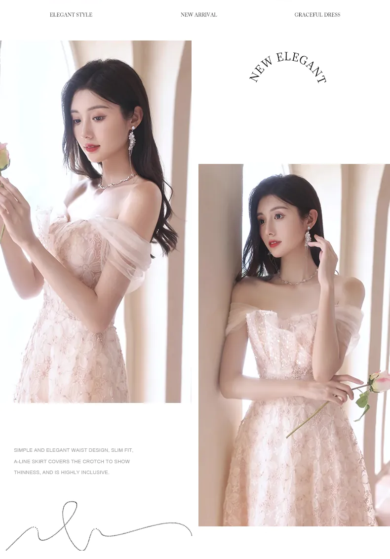 A-Line-French-Style-Off-the-Shoulder-Floral-Pink-Prom-Party-Dress12