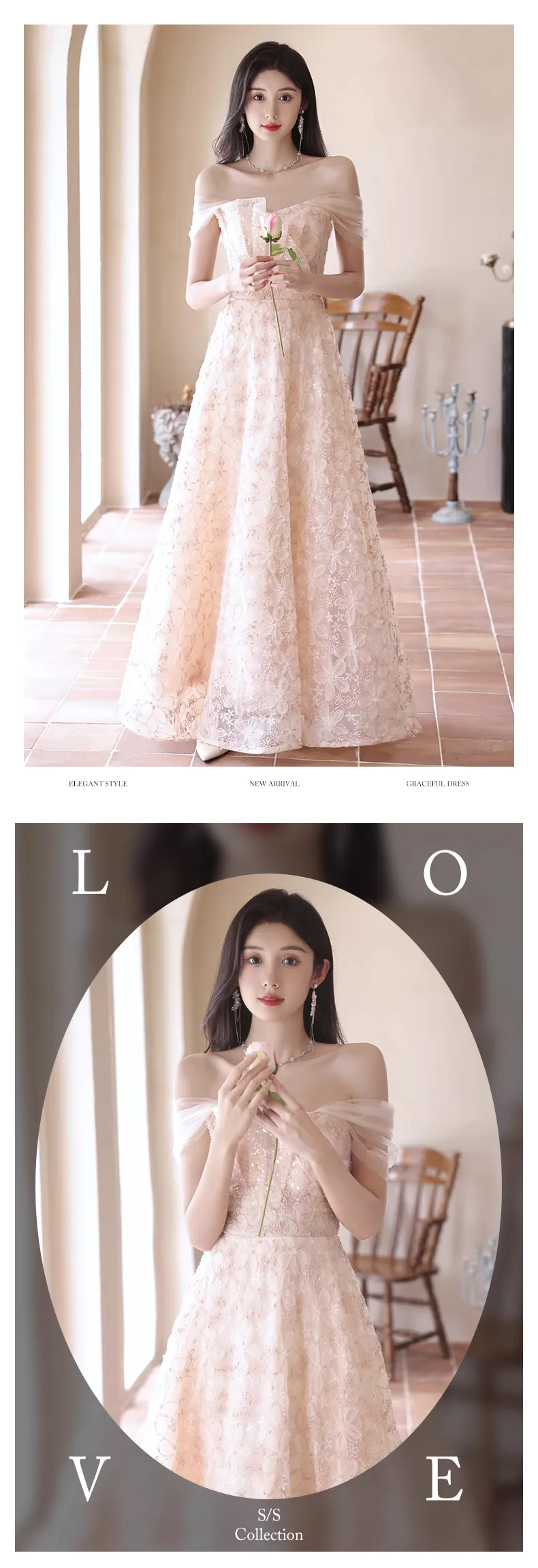A-Line-French-Style-Off-the-Shoulder-Floral-Pink-Prom-Party-Dress13