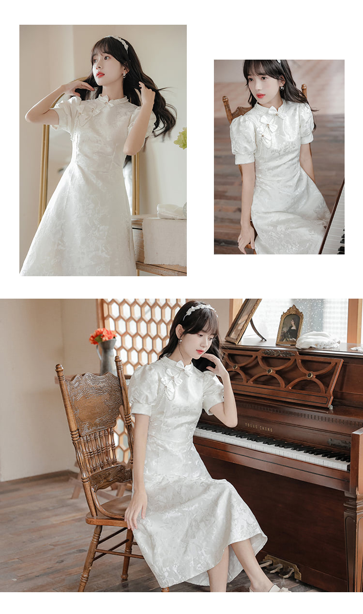 Aesthetic-White-Jacquard-Modern-Bow-Casual-Qipao-Midi-Dress13