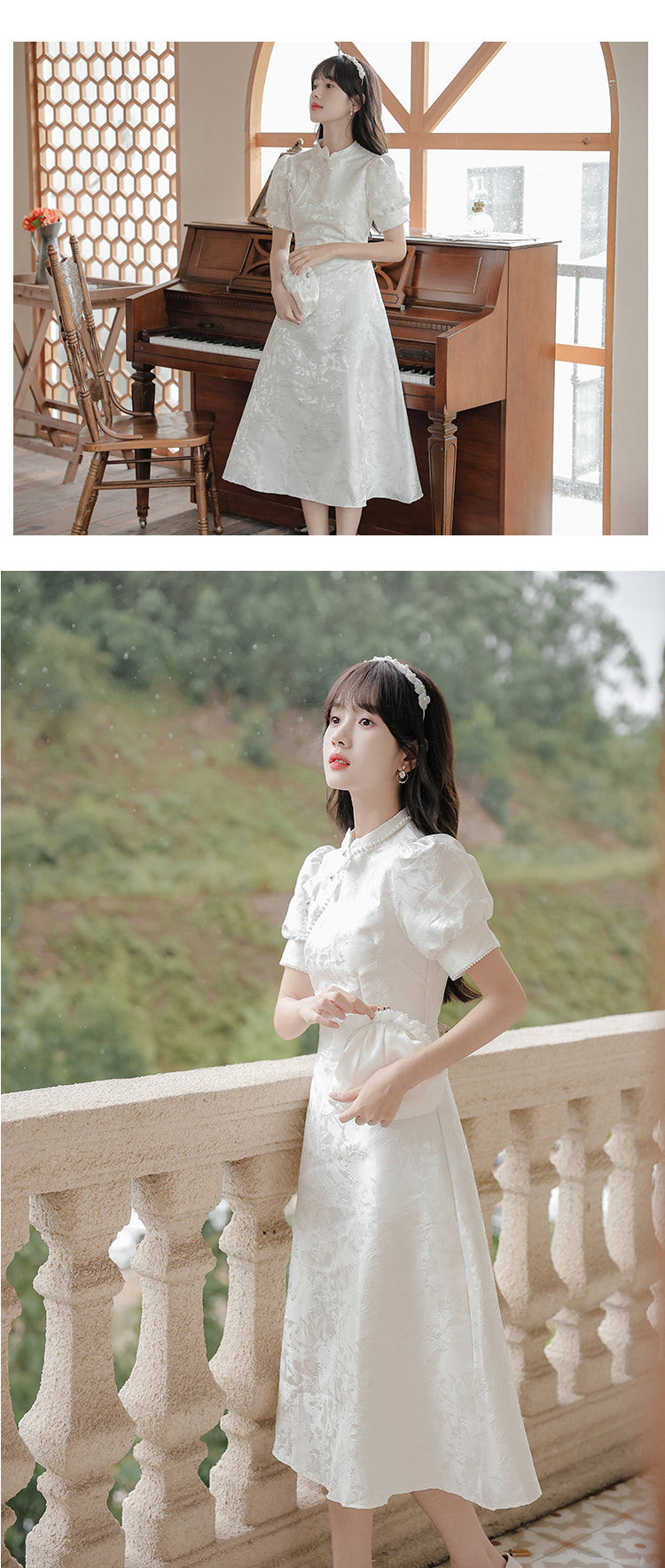 Aesthetic-White-Jacquard-Modern-Bow-Casual-Qipao-Midi-Dress15