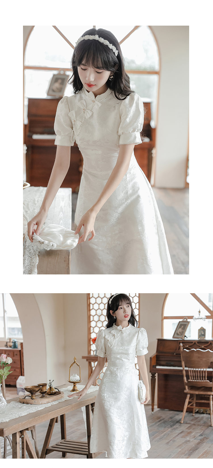 Aesthetic-White-Jacquard-Modern-Bow-Casual-Qipao-Midi-Dress16