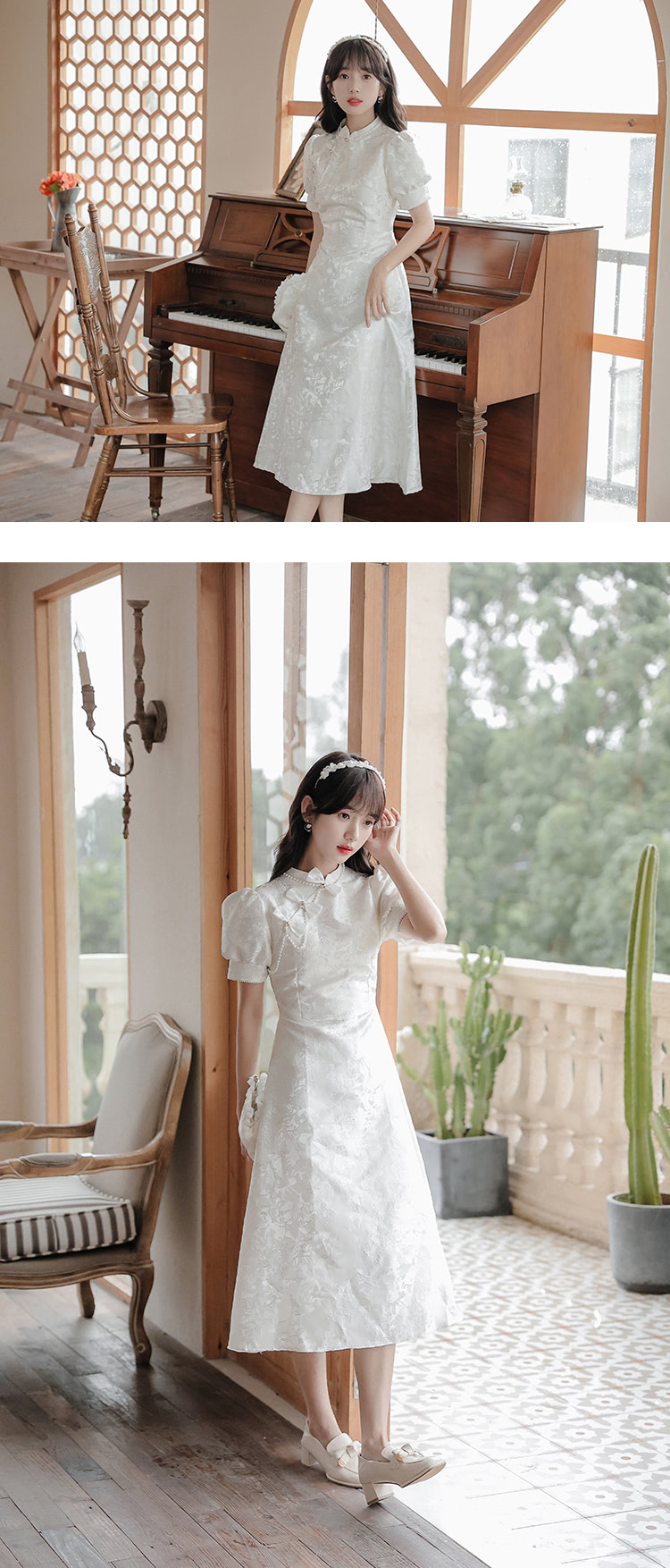 Aesthetic-White-Jacquard-Modern-Bow-Casual-Qipao-Midi-Dress17