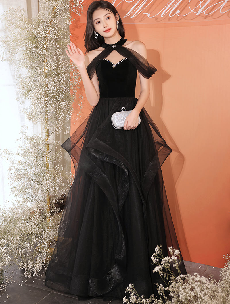 Beautiful Black Audrey Hepburn Style Tulle Evening Party Dress01