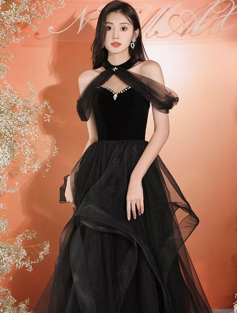 Beautiful Black Audrey Hepburn Style Tulle Evening Party Dress02