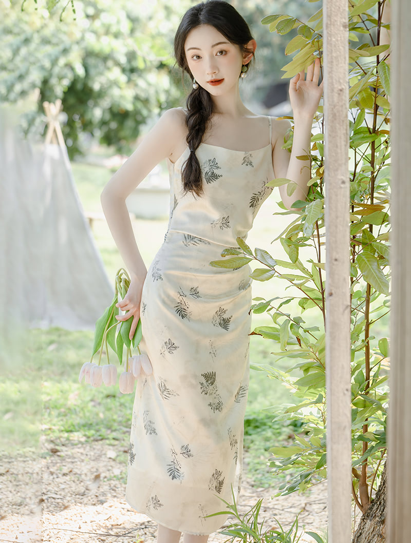 Charming Floral Print Slip Dress Pretty Summer Beach Casual Outfit01