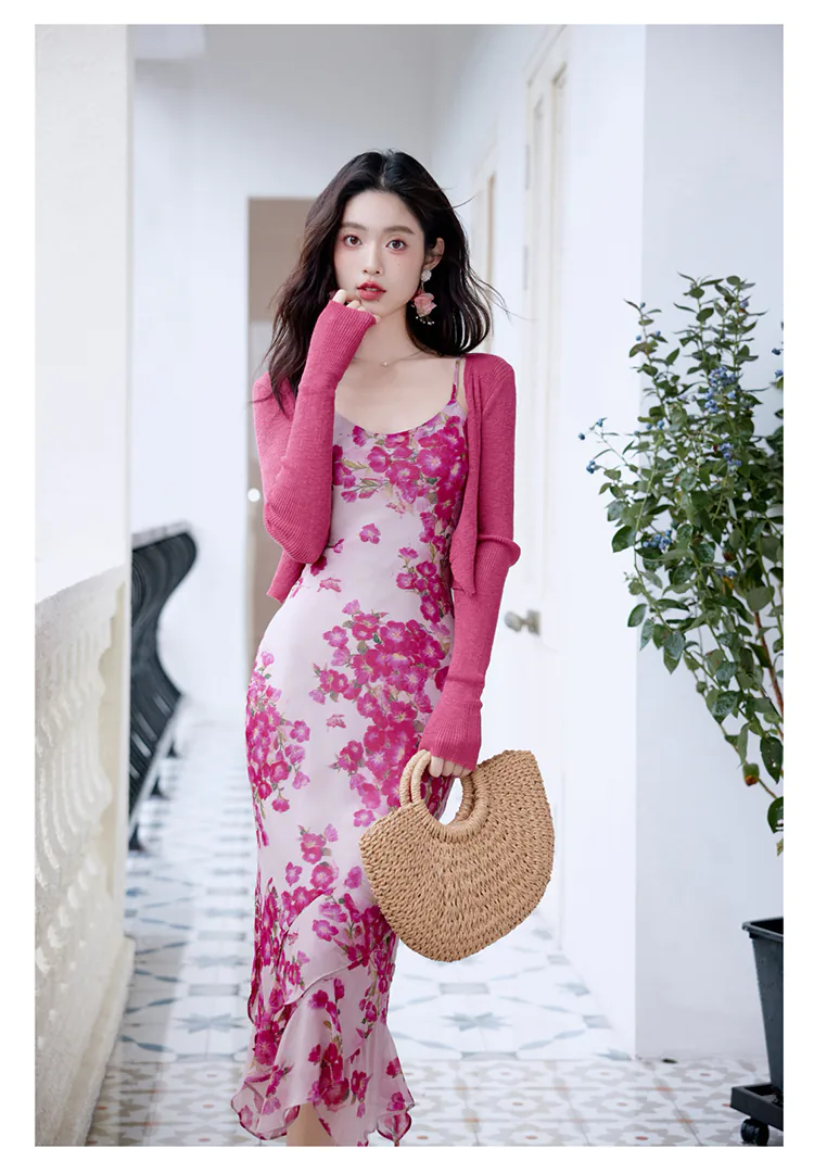 Charming-Ladies-Floral-Print-Ruffle-Slip-Dress-with-Matching-Cover-Up-Set07