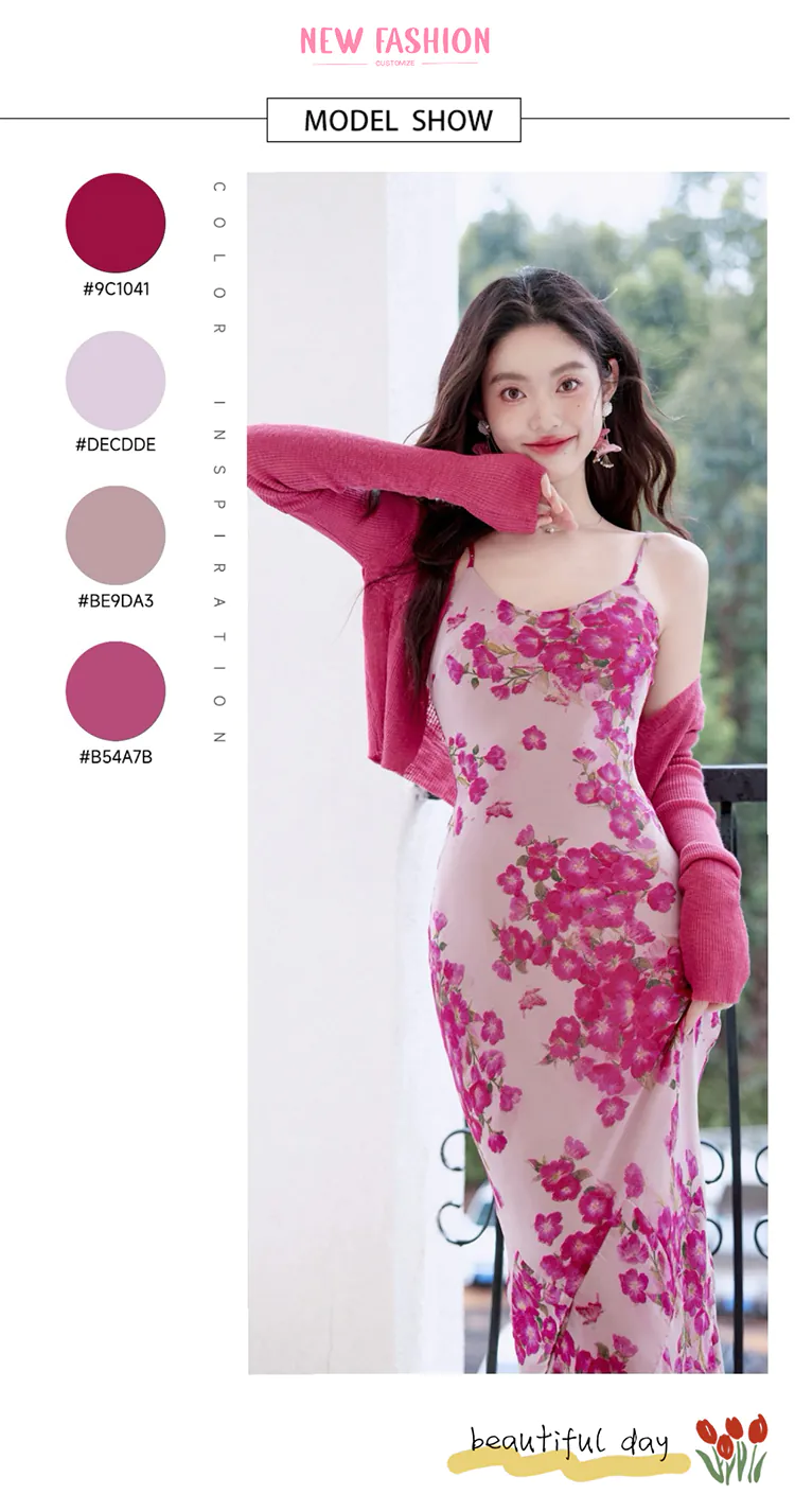 Charming-Ladies-Floral-Print-Ruffle-Slip-Dress-with-Matching-Cover-Up-Set10