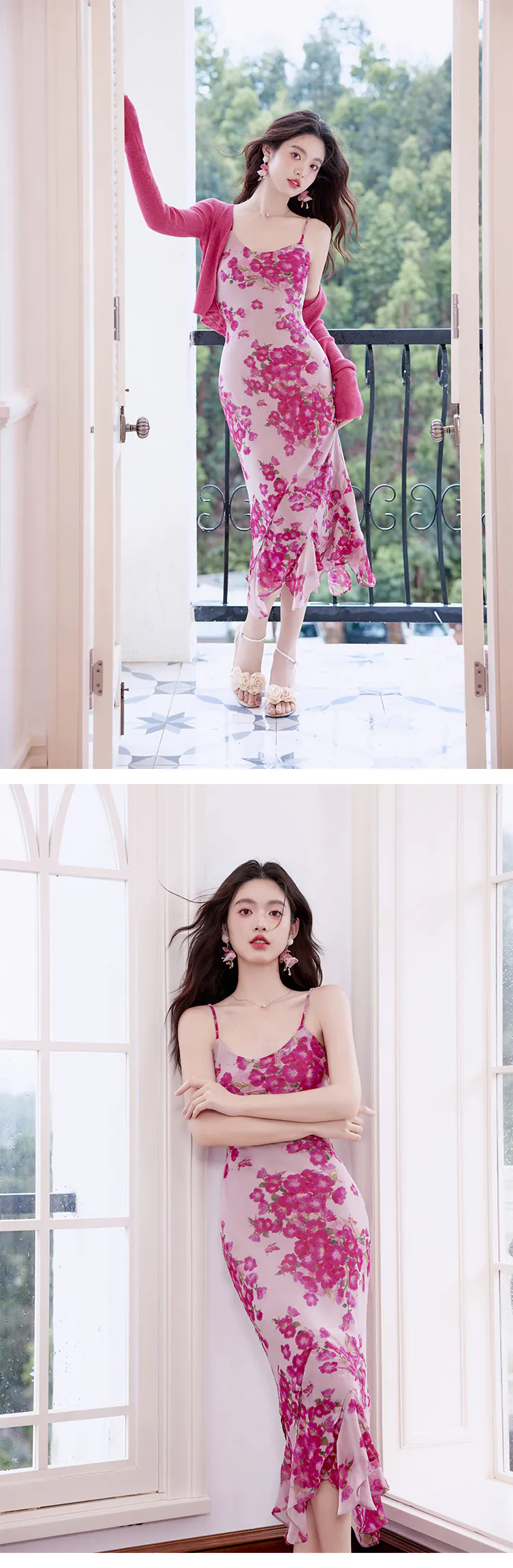 Charming-Ladies-Floral-Print-Ruffle-Slip-Dress-with-Matching-Cover-Up-Set13